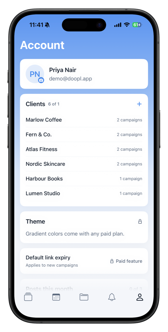 Clients screen